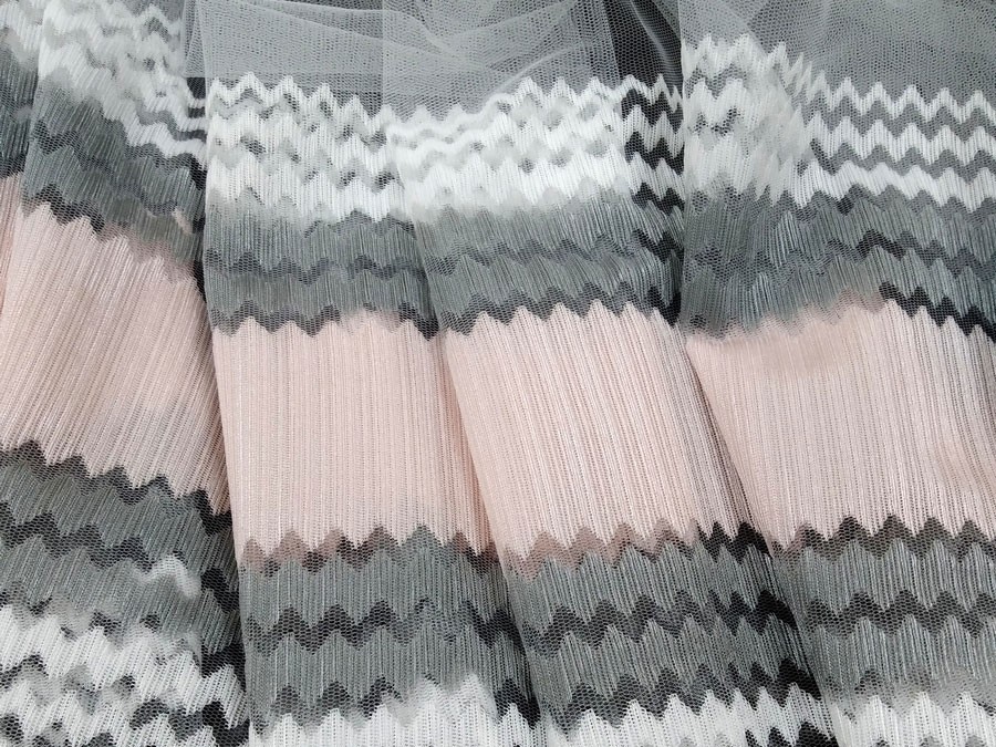 Тюль Сетка Полоса розово-серый/белый