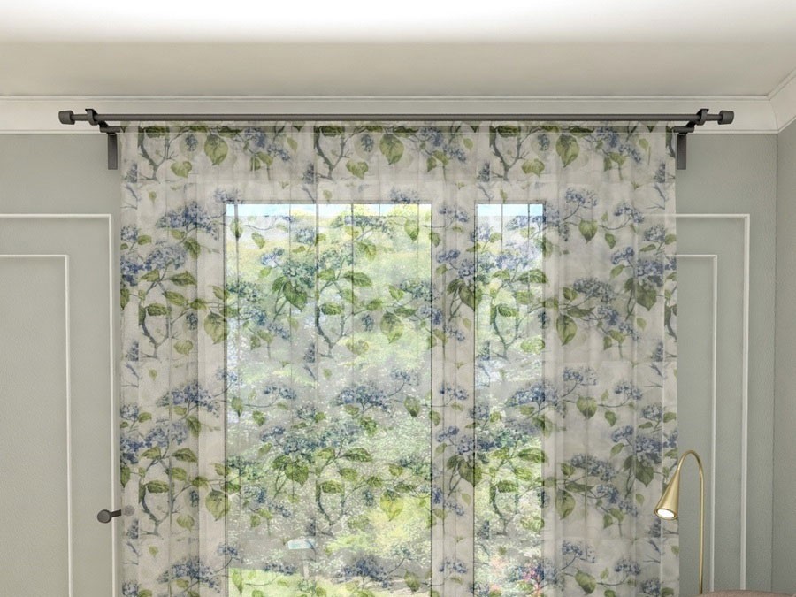 Тюль Вуаль Цветы гортензии голубой-зеленый/белый