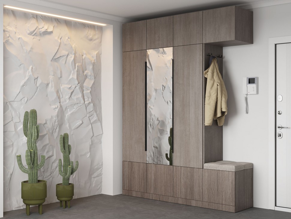 Прихожая Кантри с антресолями и зеркалом