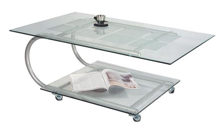 Стеклянный журнальный стол на колесиках Дуэт-10
